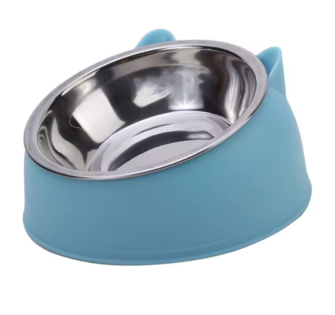 Cute Ear Raised Cat Bowl with Stainless Steel Insert