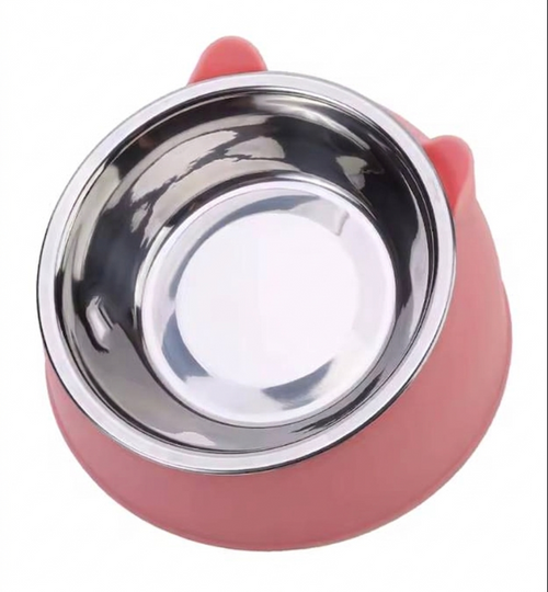 Cute Ear Raised Cat Bowl with Stainless Steel Insert